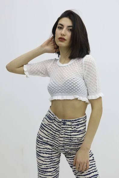 Bel Lastikli Triko Bluz - P-019803EKRU ürün görseli