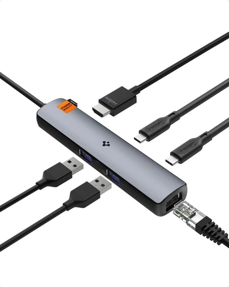 Spigen ArcDockPro 100W Güç Adaptörü 6in1 USB-C Multi Hub / Çoklayıcı 6 Port / 8k 60hz / Ethernet 2.5Gbps / Usb4 Gen3 / MacBook PD2302 Space Gray - ACA06193 Outlet ürün görseli