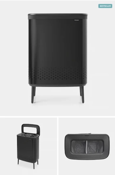 Brabantia Bio Matt Black Plastik  Kapaklı Çamaşır Sepeti 2x45lt ürün görseli 1