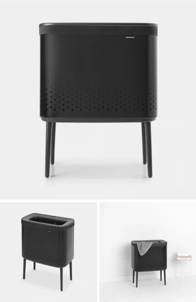Brabantia Bo Matt Black Plastik Kapaklı Çamaşır Sepeti 60lt - Resim 3