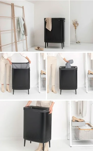 Brabantia Bio Matt Black Plastik  Kapaklı Çamaşır Sepeti 2x45lt - Resim 2