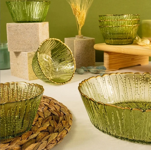 Fecra Fladen 7 Parça Kase Seti Yeşil Gold Fileli - 5