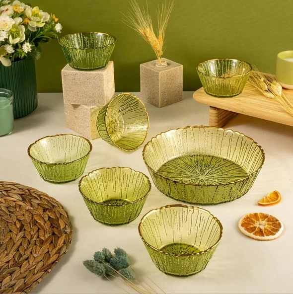 Fecra Fladen 7 Parça Kase Seti Yeşil Gold Fileli - 4