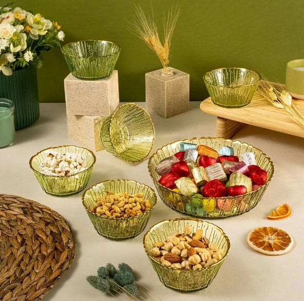 Fecra Fladen 7 Parça Kase Seti Yeşil Gold Fileli