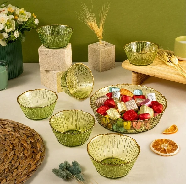 Fecra Fladen 7 Parça Kase Seti Yeşil Gold Fileli - 3