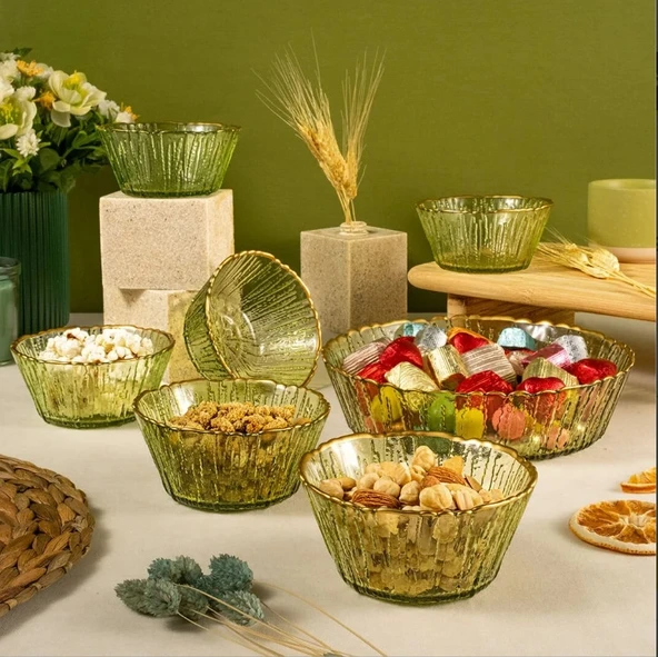 Fecra Fladen 7 Parça Kase Seti Yeşil Gold Fileli - 2