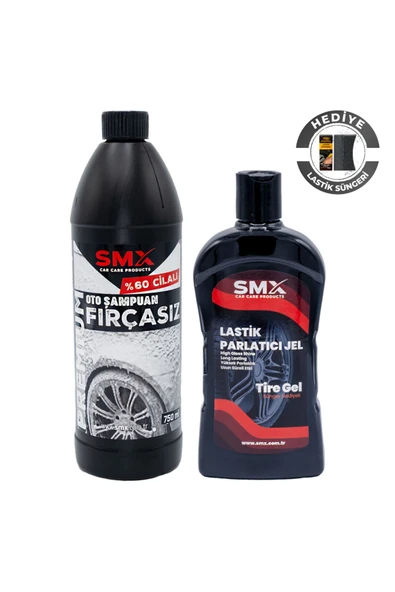 SMX Premium %60 Cilalı Fırçasız Oto Şampuanı 750 ml + +Jel Lastik Parlatıcı 500 Ml + Sünger Hediye ürün görseli 1