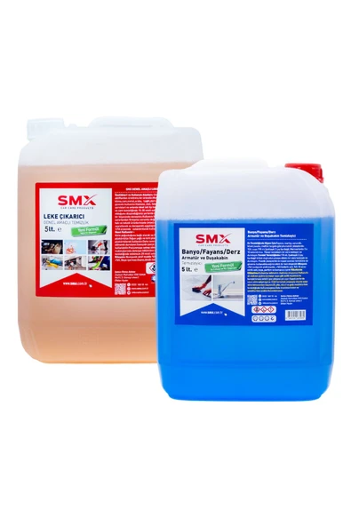 SMX Banyo-Fayans-Derz-Armatür ve Duşa Kabin Temizleyici 5Lt. + Leke Çıkarıcı Genel Amaçlı Temizlik Ürünü