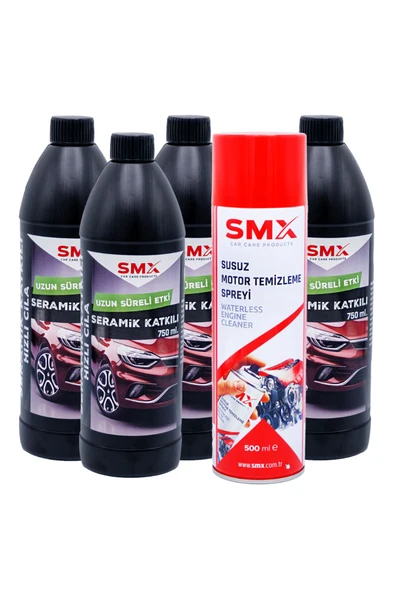 SMX Seramik Katkılı Hızlı ve Pratik Cila 4 Adet 750ml.+ Susuz Motor Temizleme Spreyi 500 Ml ürün görseli 1