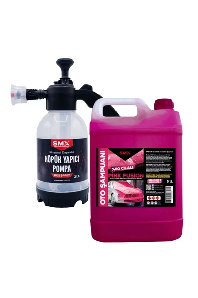 SMX %90 cilalı Pink Fusion Oto Şampuanı 5 LT + 2 Lt KÖPÜK Yapıcı Kimyasal Dayanımlı Pompa ürün görseli 1