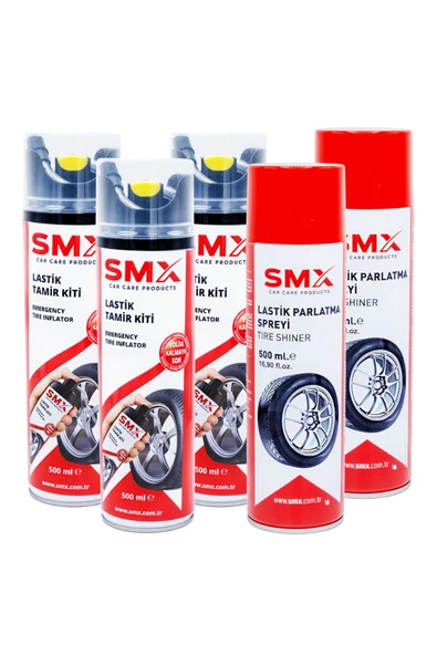 SMX Lastik Tamir Kiti 500 ml 3 Adet + Lastik parlatma Spreyi 500 Ml 2 Adet ???? 5 Al, 3 Öde! ürün görseli 1