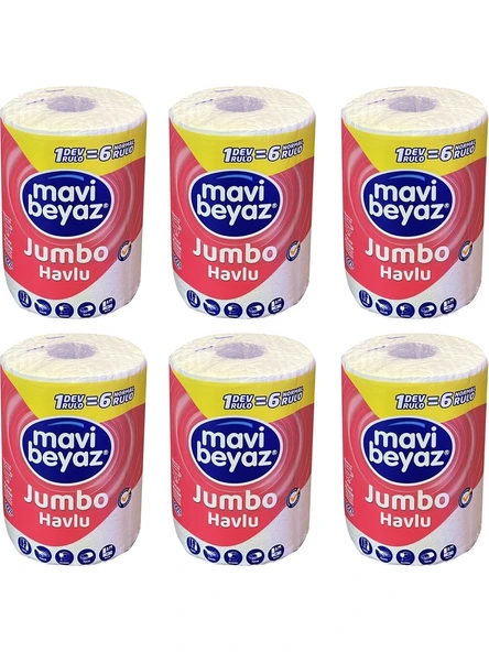 Mavi Beyaz Dev Rulo Jumbo Havlu x 6 Adet - 1
