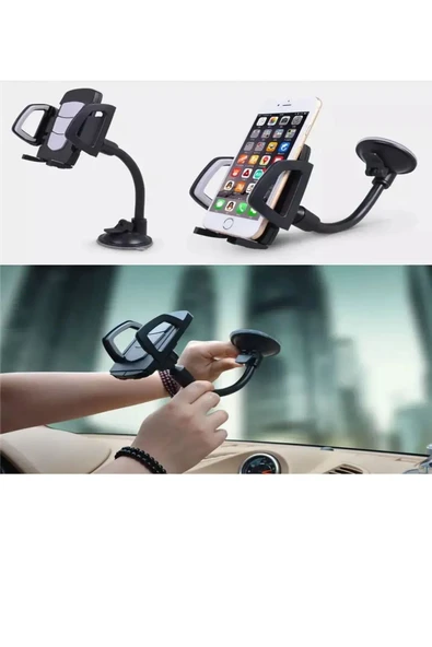 Yumax - Akrobat Oto Telefon Tutucu - Vantuzlu - Spiral Gövde - Oynar Başlık - Eller Serbest - 3