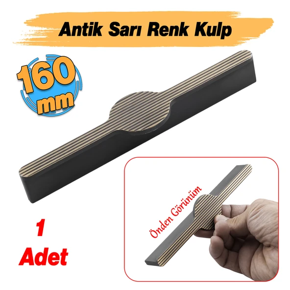 Saral Çizgili Antik Sarı Metal Kulp 160 mm 16 cm Mobilya Çekmece Mutfak Dolabı Dolap Kapak Kulpları - Resim 2