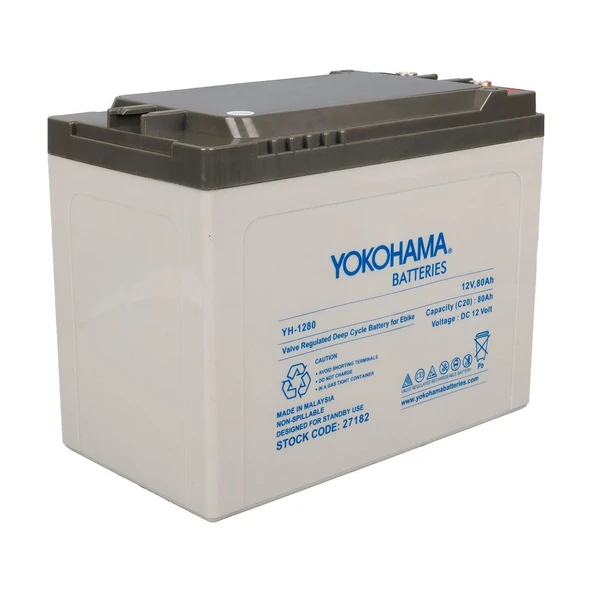 Ayt Yokohama YH-12.80 12 Volt 80 Amper Elektrikli Bisiklet Aküsü 175x120x226 Mm