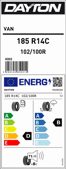 Dayton 185R14 C 102/100R  Van D-B-71 Yaz Hafif Ticari Lastiği (Üretim Yılı: 2025) - Resim 2