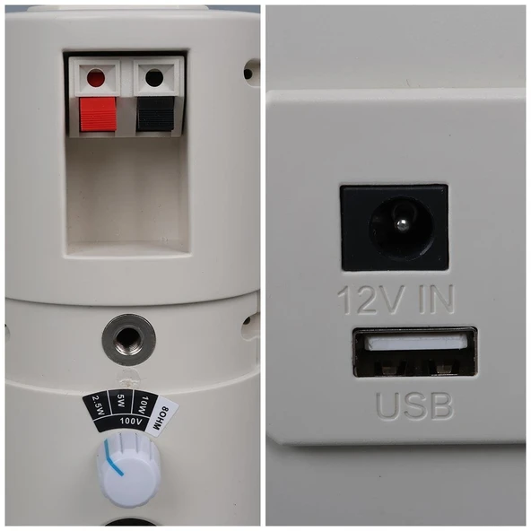 Magicvoice MV-16 7.5 CM 30 Watt Komütatörlü Hat Trafolu Beyaz Sütun Hoparlör 2'Li Okul Cami Konferans Salonu Hoparlörü - 5