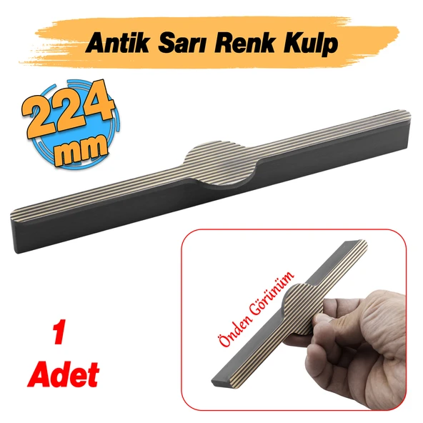 Saral Çizgili Antik Sarı Metal Kulp 224 mm 22.4 cm Mobilya Çekmece Mutfak Dolabı Dolap Kapak Kulplar - Resim 3