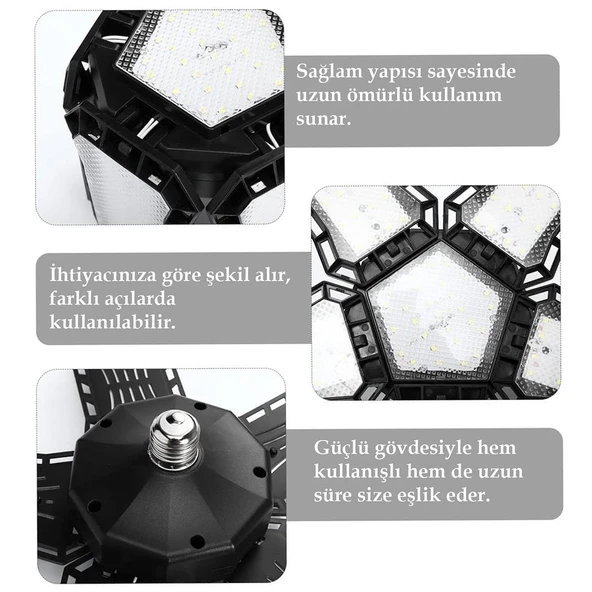 Ayt Ledx Ayarlanabilir Açılı 5 Kanatlı 148 Smd Ledli Galaxy Projektör Işığı 60W 6600 Lumen E27 Duy Ampul 32Cm Çap - 2