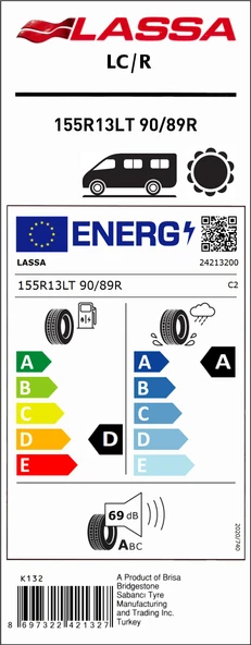 Lassa 155R13 C 90/89R Lc/R D-A-69 Yaz Hafif Ticari Lastiği (Üretim Yılı: 2025) - Resim 2