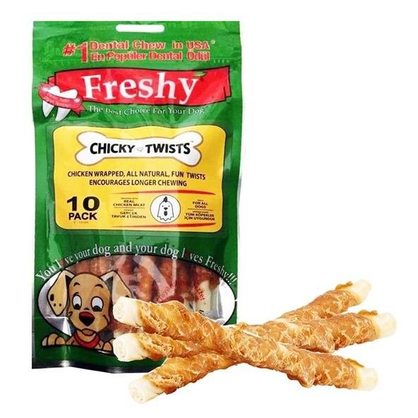 Freshy Chicky Twists Tavuk Etli Burgu Çiğneme Kemiği 10'lu - 1