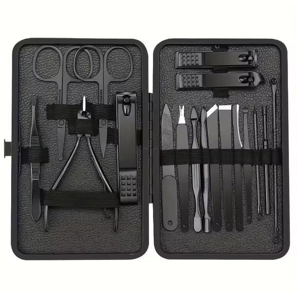 Ayt Sunup SN-27099 Siyah Paslanmaz Çelik 18in1 Profesyonel Manikür Tırnak Bakım Seti Tırnak Bakım - 2