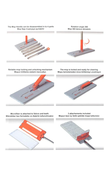 SENAX Akıllı Mop Paspas Seti – Temiz & Kirli Su Ayırma Özellikli, 360° Dönebilen Başlık Yedek Moplu - Resim 4