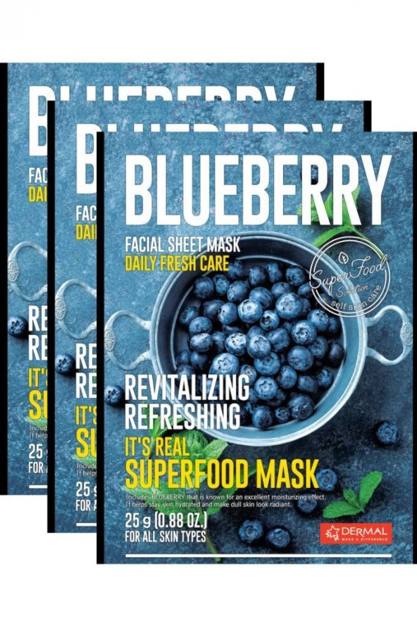 DERMAL Yenileyici ve Canlandırıcı Yaban Mersini Maskesi 25gr 3lü Set