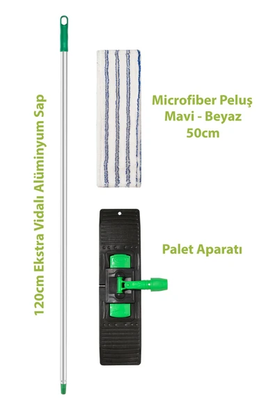 SENAX Mavi-beyaz Mikrofiber Peluş Mop Bezi – 50 Cm, Saplı, Cepli, Yüksek Emicili ürün görseli