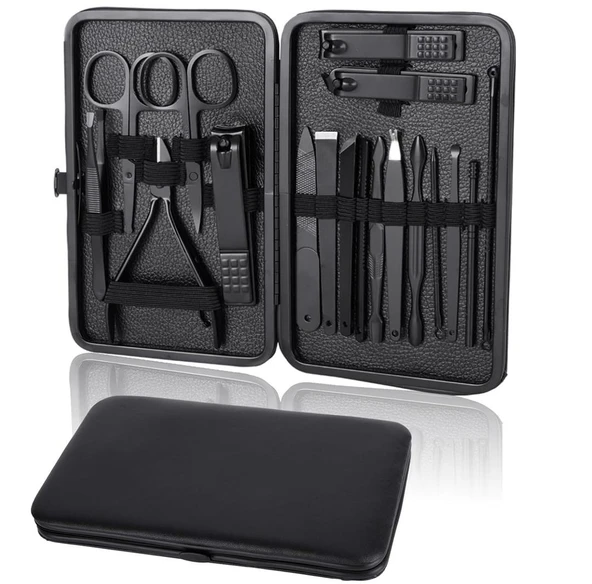 Ayt Sunup SN-27099 Siyah Paslanmaz Çelik 18in1 Profesyonel Manikür Tırnak Bakım Seti Tırnak Bakım - 5