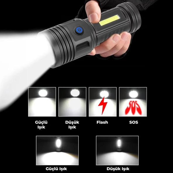 Ayt Powermaster Pm-26722 Plastik 4+2 Modlu Şarjlı 12 Ledli El Feneri Kamp Lambası Işıldak - 4