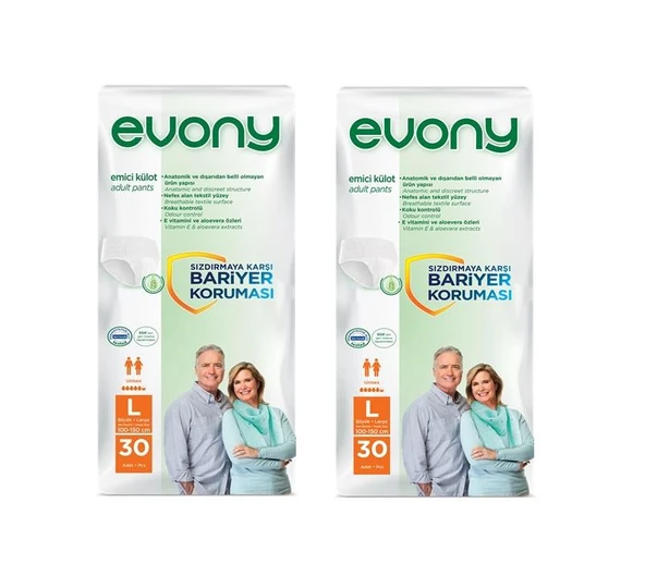 Evony Emici Külot Büyük Boy L 30'lu 2 Adet Hasta Bezi ürün görseli
