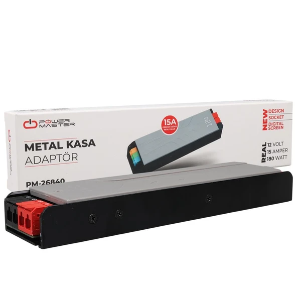 Ayt Powermaster PM-26840 12 Volt 15 Amper 180 Watt Slim Metal Kasa Adaptör Voltaj Göstergeli 218X51x27mm - 5