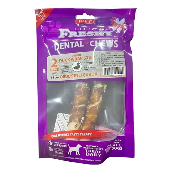 Freshy Ördek Eti Kaplı 15cm Burgu Kemik Köpek Ödülü 120gr 2li