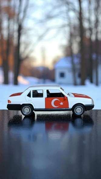 Nostaljik Metal Çek Bırak Türk Bayraklı Beyaz Tofaş Şahin Araba Kapılar Açılır - 4