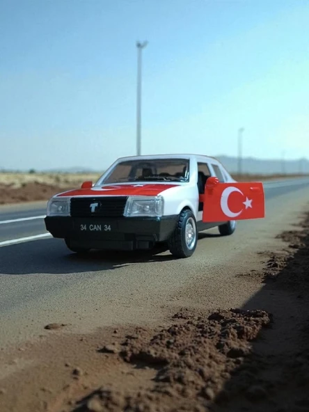 Nostaljik Metal Çek Bırak Türk Bayraklı Beyaz Tofaş Şahin Araba Kapılar Açılır - 2