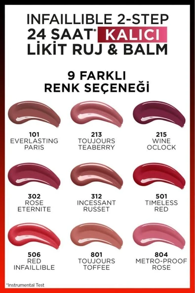 L'Oreal Paris L'oréal Paris Infaillible 2-step 24 Saat Kalıcı Likit Ruj & Balm - 302 Rose Eternite - 6
