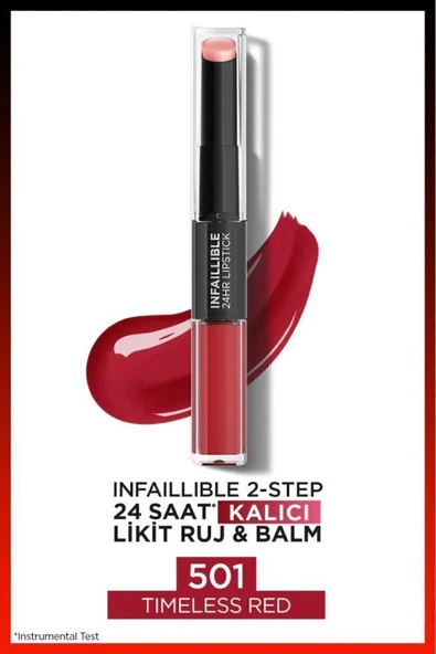 L'Oreal Paris L'oréal Paris Infaillible 2-step 24 Saat Kalıcı Likit Ruj & Balm - 501 Timeless Red - 1