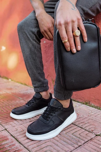 Pabucmarketi Erkek Günlük Ayakkabı Siyah (Beyaz Taban) - 2