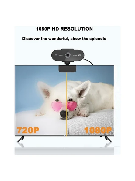 CoverZone Webcam 1080P USB Kablolu Tak Çalıştır Konferans Kamera Dahili Mikrofon Chat Görüntülü Sohbet Yayın Kamerası Hd Video Web Kamerası A6 Web Cam (A6) - Resim 2