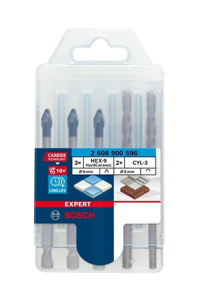 Bosch Expert 3 x HEX9 2 x CYL3 5'li 6 mm Sert Seramik Delme Ucu 2608900596 - Resim 2