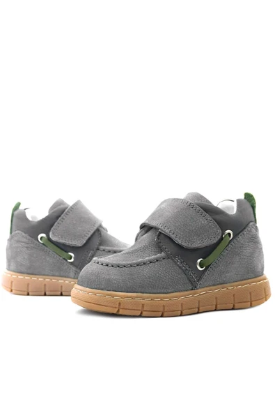Rakerplus Hakiki Deri Gri Yeşil Cırt Cırtlı Bebek Bot - Resim 8