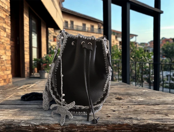 El Yapımı Torba Çanta Siyah - Resim 2