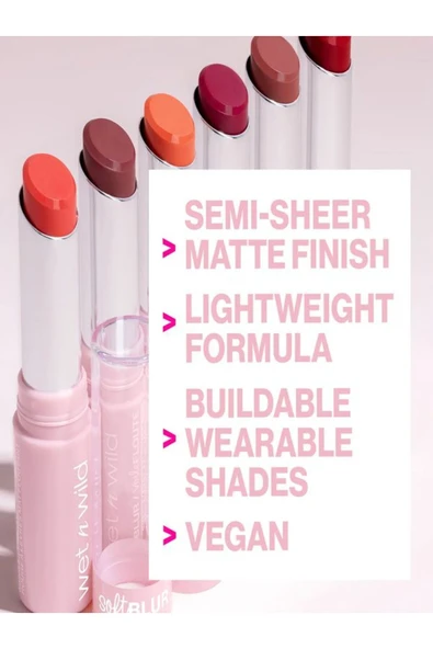 WET N WİLD Soft Blur Mat Ruj, Kadifemsi Yarı Şeffaf Katmanlı Renk, Yumuşak Mat Pudra Bitiş Matte Lipstick - 2