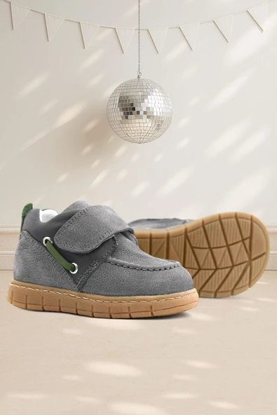 Rakerplus Hakiki Deri Gri Yeşil Cırt Cırtlı Bebek Bot ürün görseli