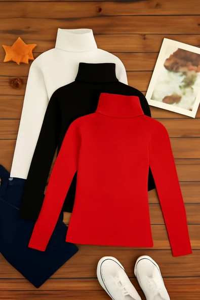 ribac 3'lü Paket Kadın Basic Tam Balıkçı Yaka Kazak ürün görseli