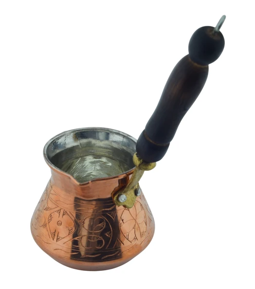 LUDIA Otantik İşlemeli 3 Adet Ahşap Saplı El Yapımı Eskitme Bakır Cezve Set - 4