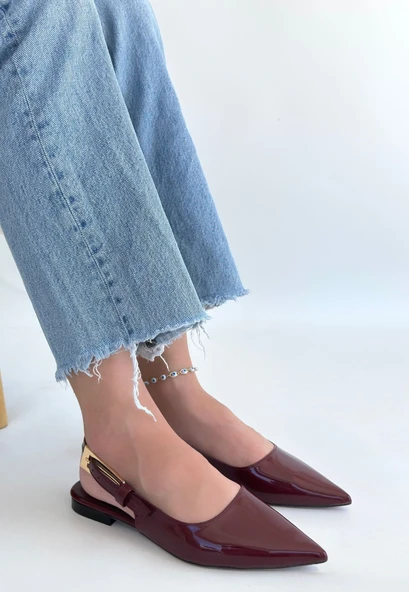 Pabucmarketi Bordo Rugan Kadın Alçak Topuk Ayakkabı - Resim 3