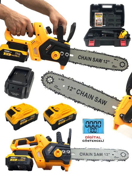 Germany Style 8007VFX Çift Akülü Otomatik Yağlamalı Dal Budama Makinesi Odun Ağaç Kesme Testeresi