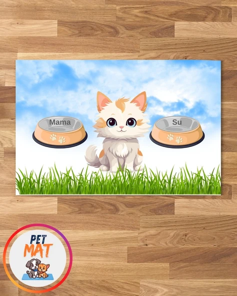 Petmat KEdi Mama Paspası , Kaymaz Taban , Yıkanabilir , Evcil Hayvan Paspası